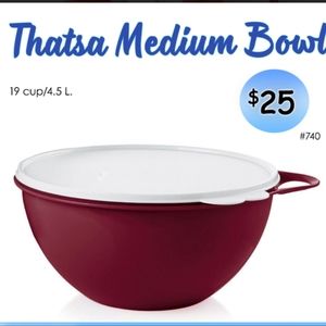New Tupperware.  Thatsa Medium Bowl.  Holds 19 cups.  Light Blue in color.